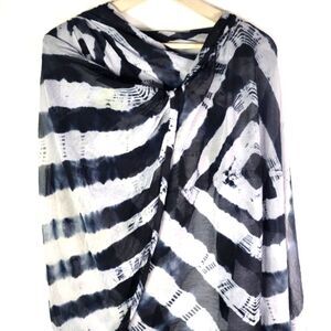 Tie Dye Chiffon Black and White Patterned Scarf